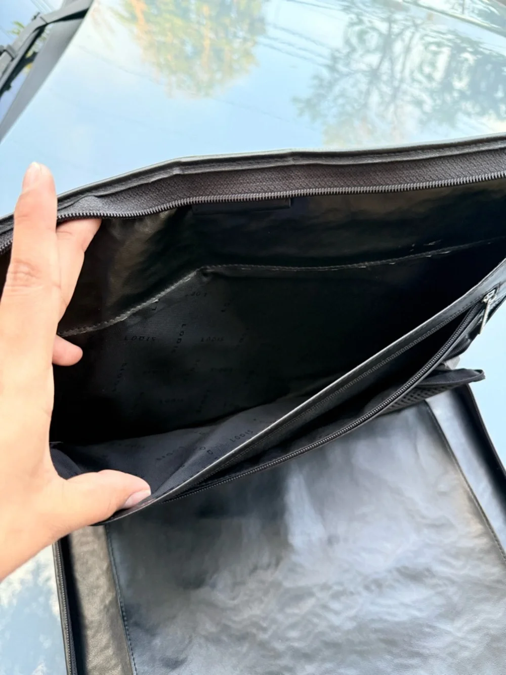 Lodis Black Leather Zippered Document Folio